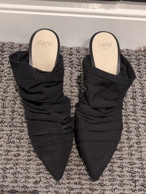 Alevi Milano Black Mesh Draped Pointed Toe Mules